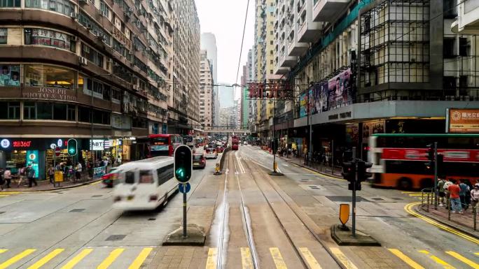 香港市区电车路线的延时拍摄。