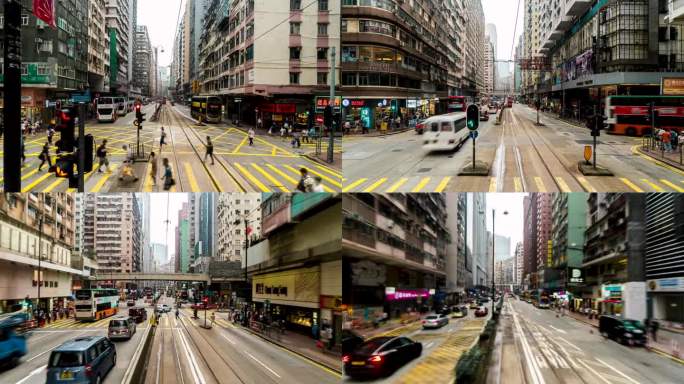 香港市区电车路线的延时拍摄。