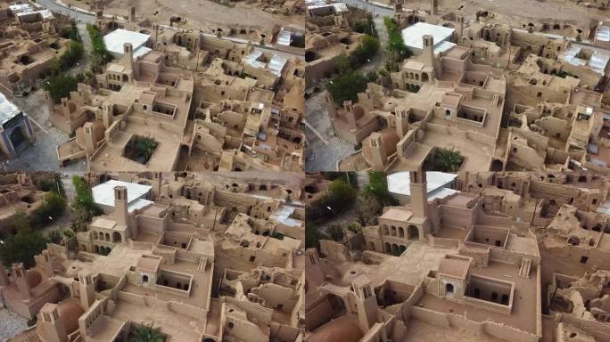 空中无人驾驶飞机拍摄的沙漠城市在aqda ardakan像摩洛哥建筑沙粘土土坯泥砖房村庄在农村地区棕