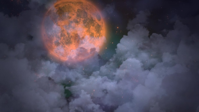 夜晚的大红月和神秘的云