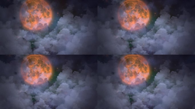 夜晚的大红月和神秘的云