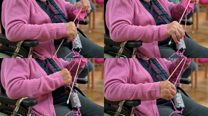 老年妇女在手工课程中编织，作为一种爱好或在养老院的职业治疗。高品质4k画面