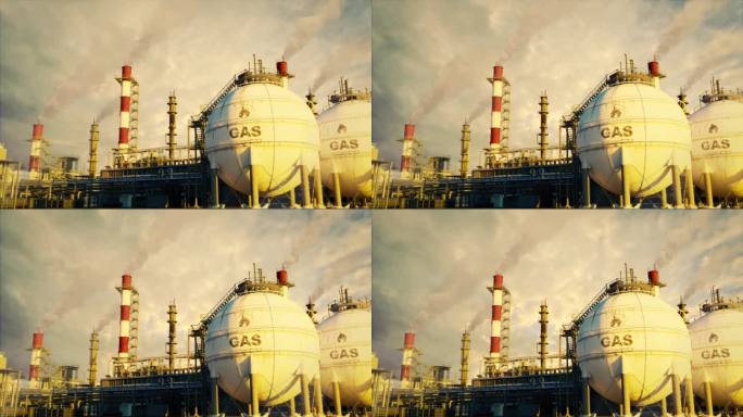 液化天然气-液化天然气或汽油大规模工业设施与存储，虚拟循环视频
