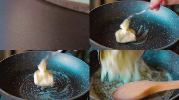 把黄油在锅里融化，把加入的洋葱炒一炒