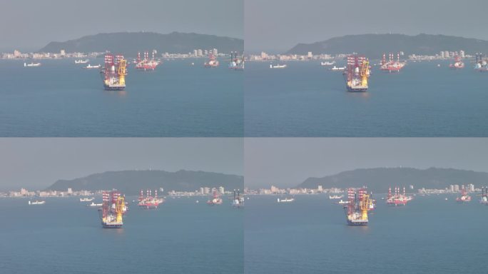 无人机航拍双月湾海面货船运输