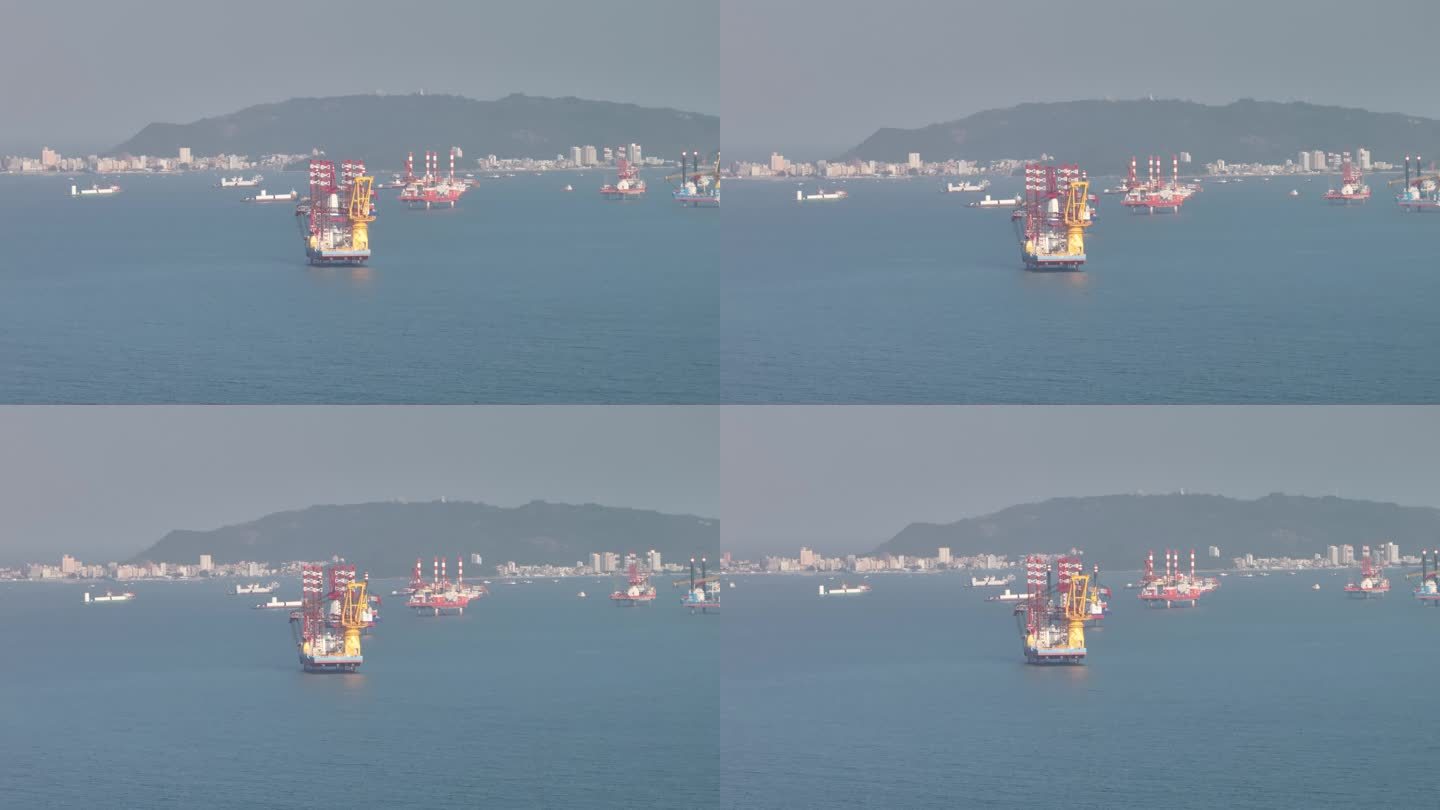 无人机航拍双月湾海面货船运输