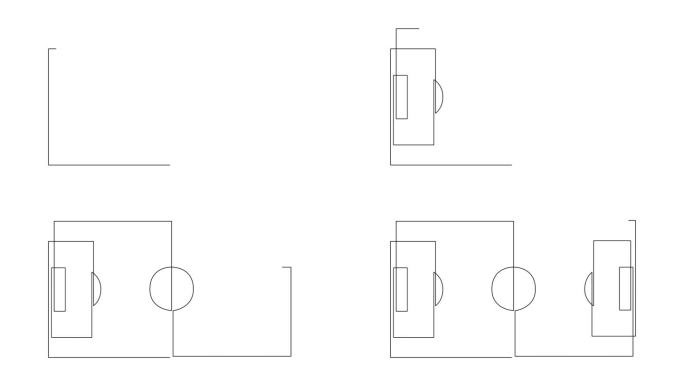 连续单线足球场的自绘制动画。用一条线绘制的动画足球场。
