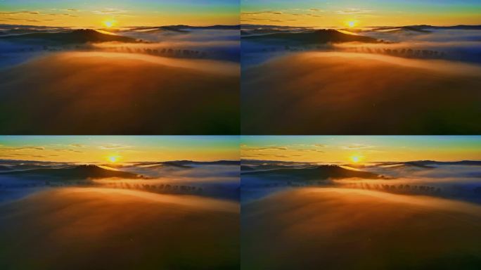 日出在美丽而飘渺的雾霭中。意大利托斯卡纳
