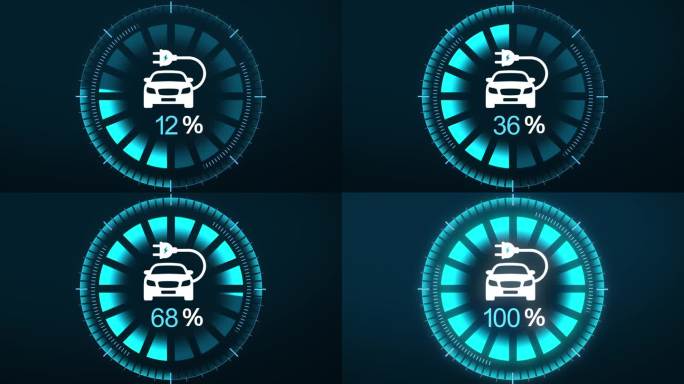 电动汽车仪表盘显示。电动汽车充电指示。