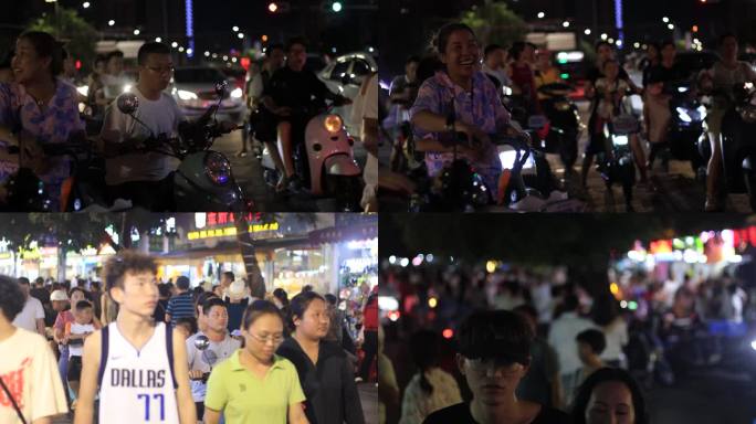 车流助力车电瓶车人流夜市侨港风情街