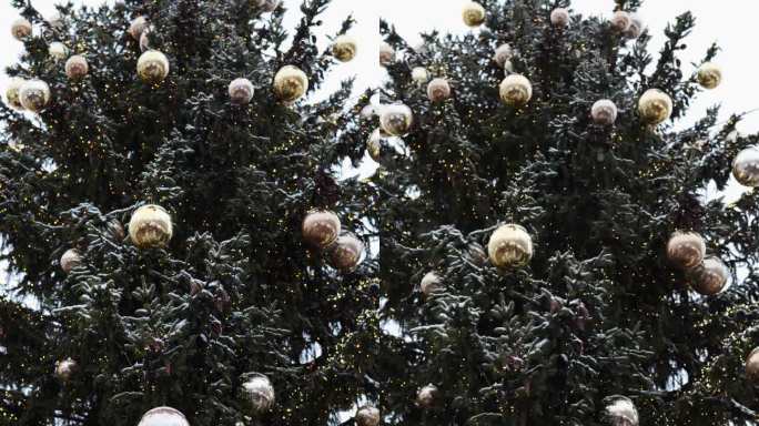 镇广场主圣诞树为新年装点。垂直视频