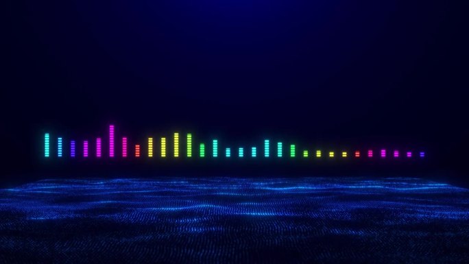 明亮的发光动画均衡器与声波的粒子。声音、声音、音乐的可视化记录和回放。频谱波形。音频波形可视化。