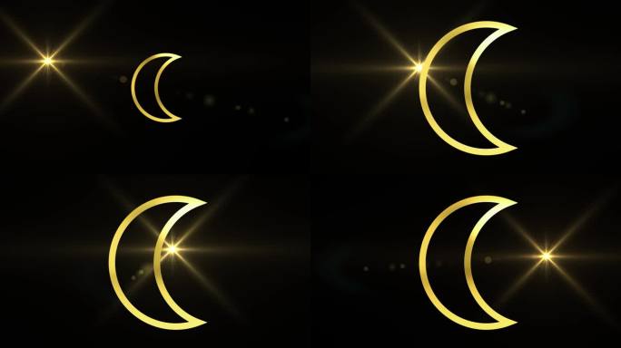 月亮生肖元素在黄金动画，与ALPHA通道(透明背景)在4K分辨率