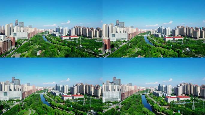 天津城市绿地河流航拍景观
