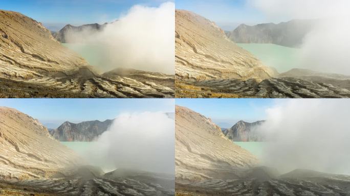 卡瓦伊真火山火山口的延时日出景象。卡瓦伊真火山是复合火山，硫磺矿是印度尼西亚东爪哇Banyuwang