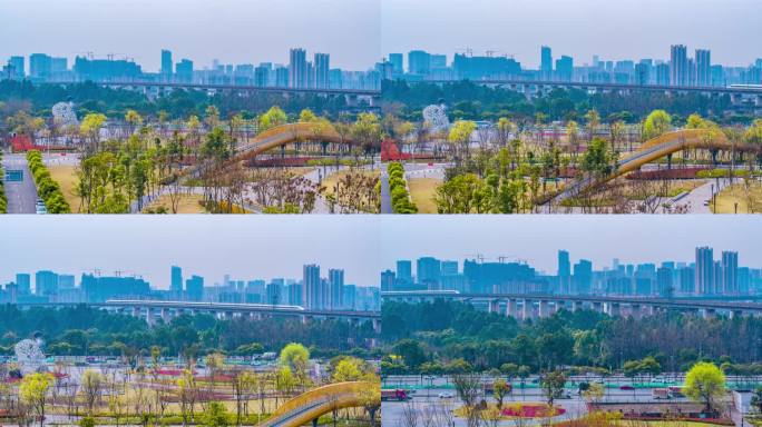 成都北湖生态公园高铁驶过