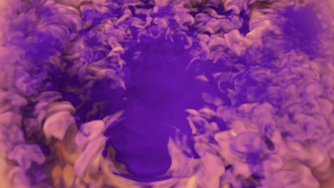 奇异的橙紫色的烟雾冲击波在表面呈圆圈状扩散。艺术背景。3d渲染无缝循环动画4K