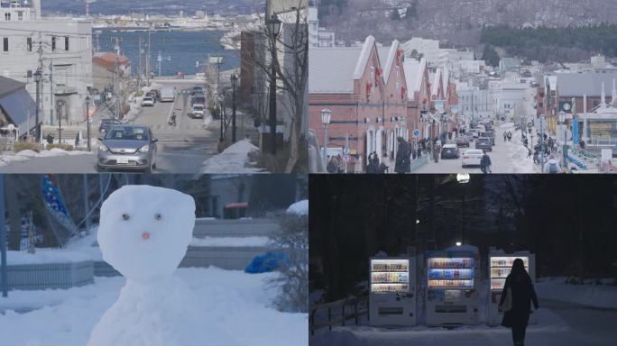 日本北海道冬季街道电车海景
