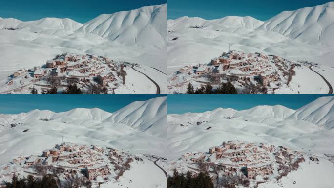 在意大利佩鲁贾的Castelluccio di Norcia，西比利尼雪山景观的旋转镜头