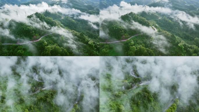 大气青山绿水间云雾流动自然风景