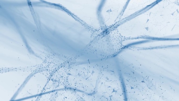 艺术蓝色的神经元在大脑运动蓝白色的背景与等离子动画。使用选择性焦点。