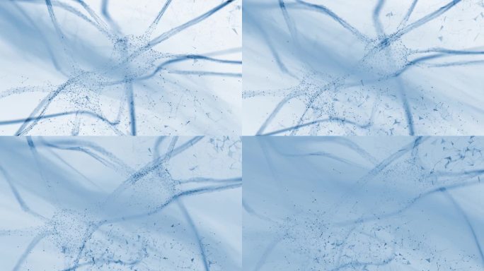 艺术蓝色的神经元在大脑运动蓝白色的背景与等离子动画。使用选择性焦点。