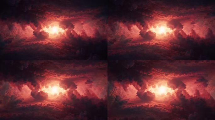 一个被大红色云包围的暗红色传送门的3D渲染动画