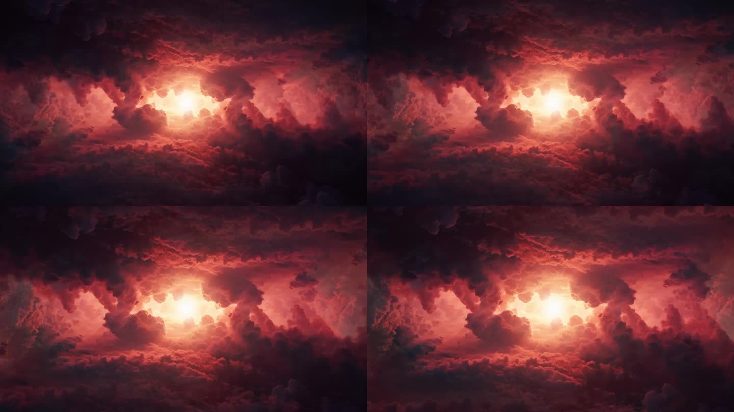一个被大红色云包围的暗红色传送门的3D渲染动画