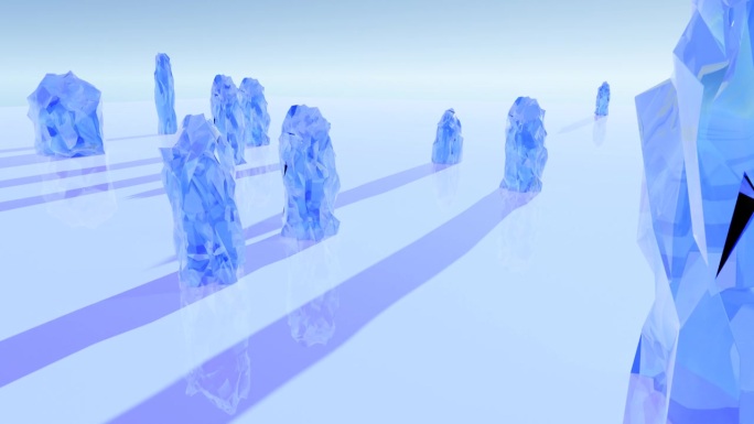 3d渲染的冰状柱子滑过光滑平面的动画