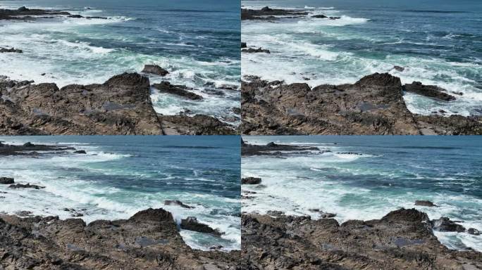 爱尔兰多尼戈尔郡大西洋波伦斯特利芬海滩岩石的慢动作航拍视频