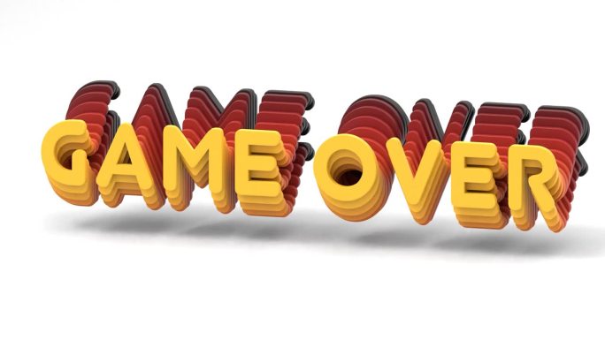 在空白的白色背景上，3D渲染了“GAME OVER”字样的橙色动画