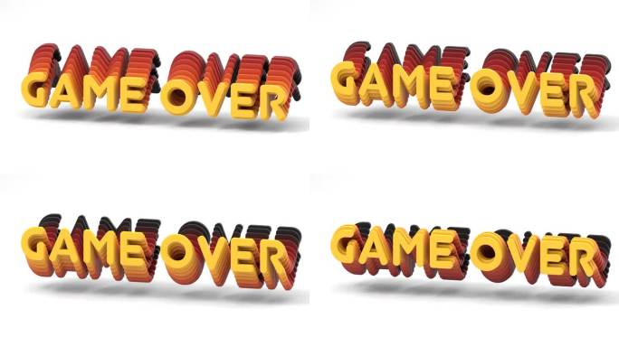 在空白的白色背景上，3D渲染了“GAME OVER”字样的橙色动画