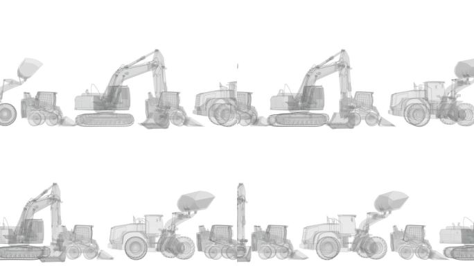 重型工程机械，轮式和履带式挖掘机，轮式小型挖掘机，抽象，3d渲染