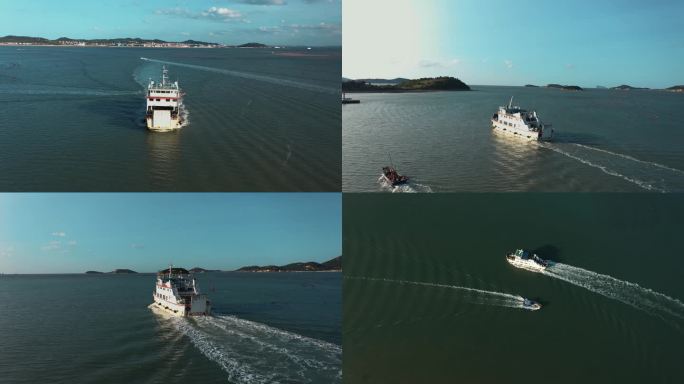 海岛邮轮轮渡客轮旅游船出海上行驶4K航拍