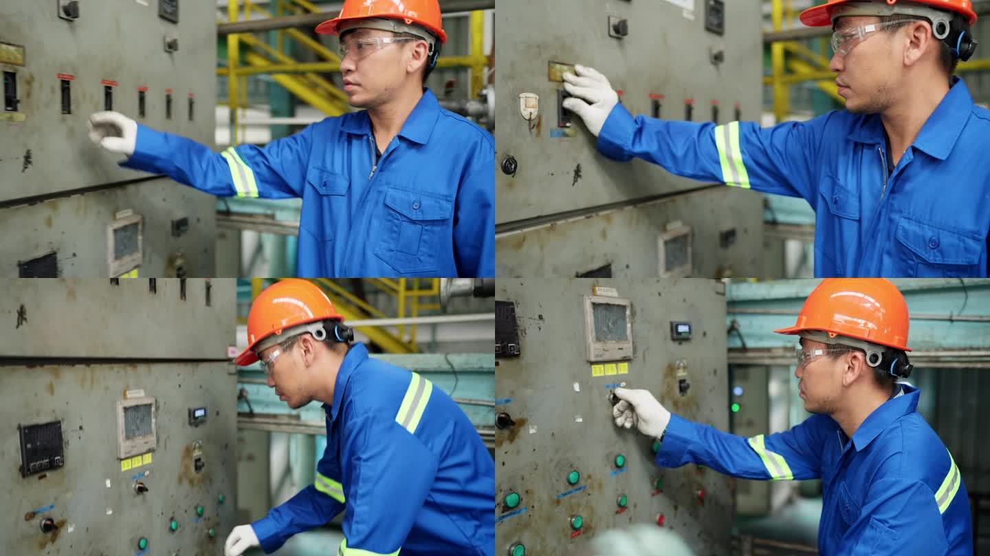 在工厂里，经验丰富的工程师自信地打开主断路器并启动一台先导机的泵。操作前检查所有系统，防止机器故障。