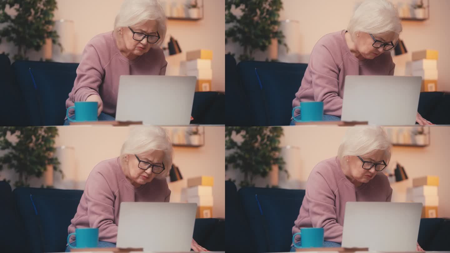 心烦意乱的老年女性计划着笔记本电脑的开销，财务债务，金钱问题