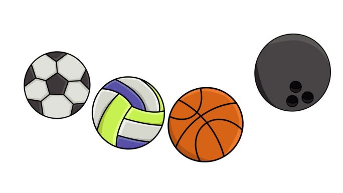 足球、篮球、排球和保龄球的动画