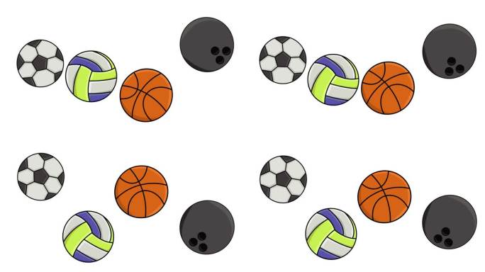 足球、篮球、排球和保龄球的动画