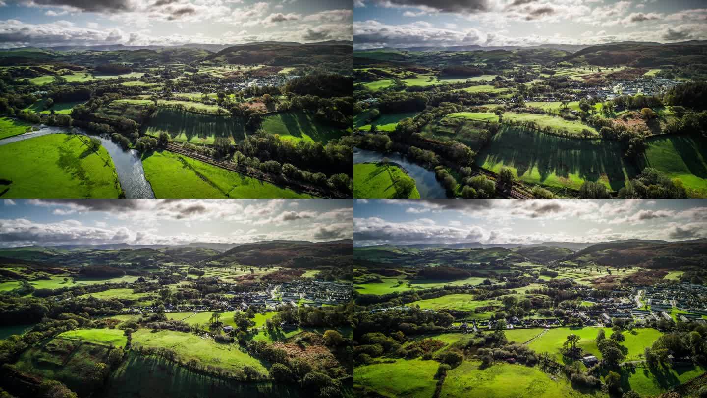 威尔士乡村的绿色田野和农田