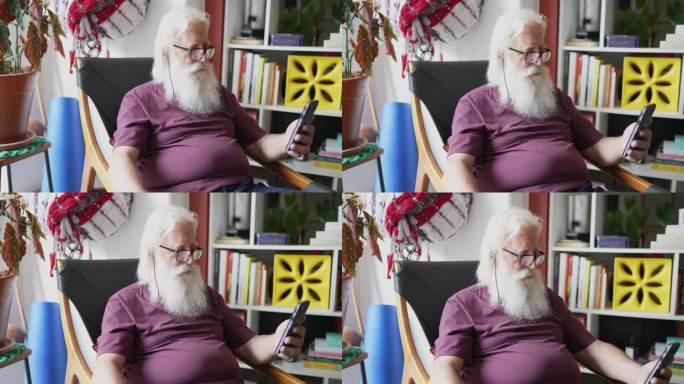 老人在家使用手机外国老人玩手机居家生活实