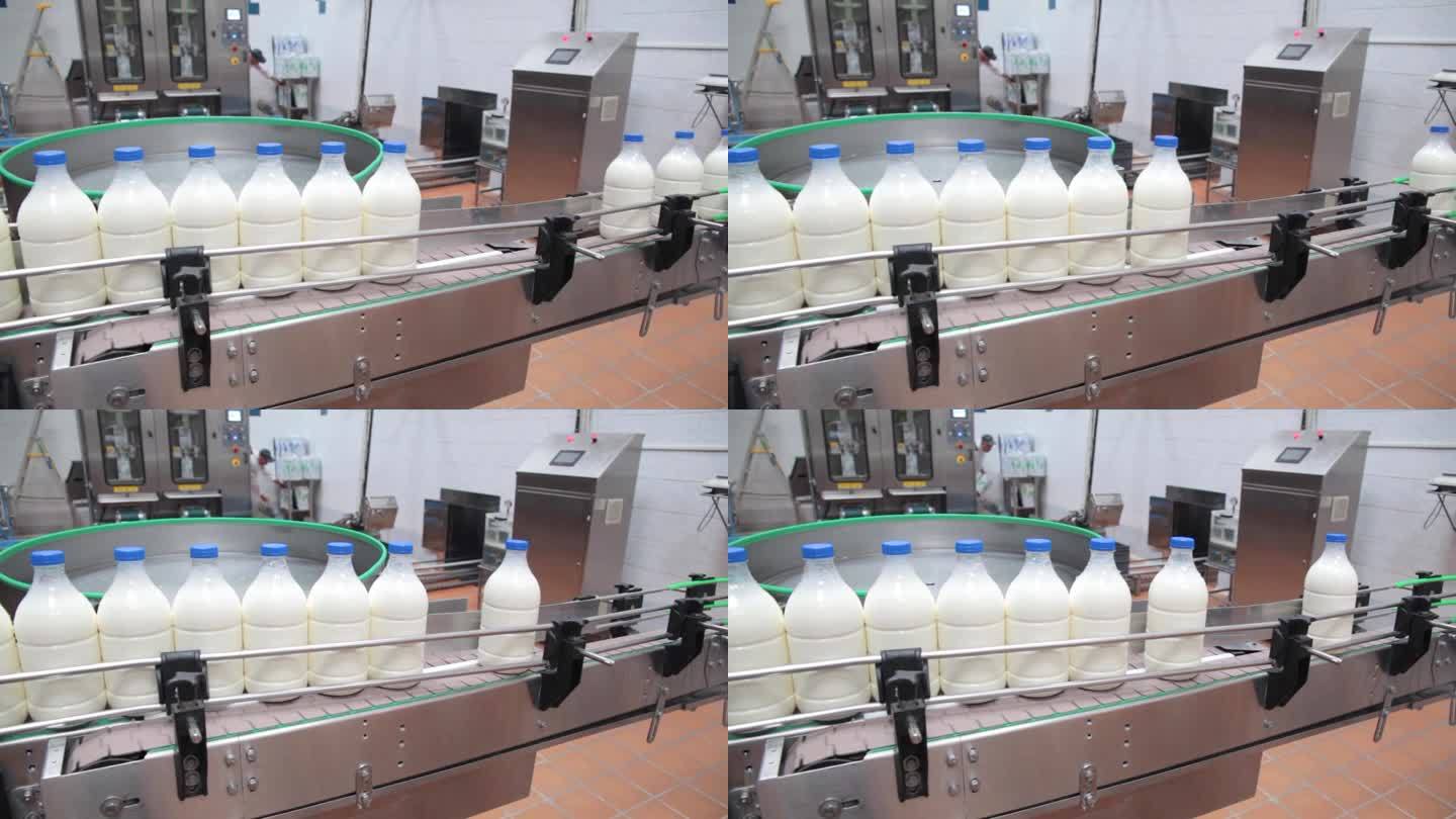 奶制品厂的一排牛奶瓶