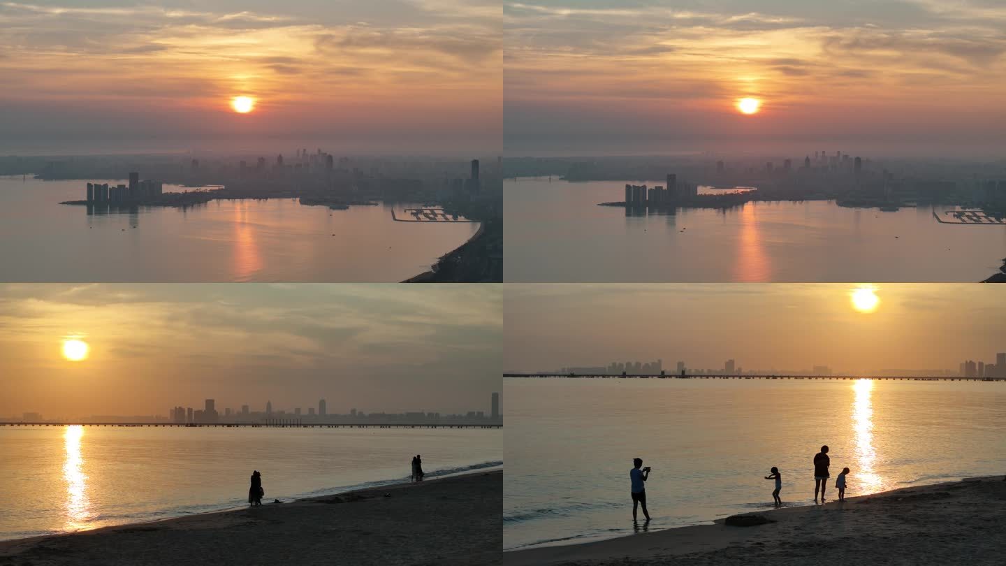 【海南海口】海边日出看日出的游客