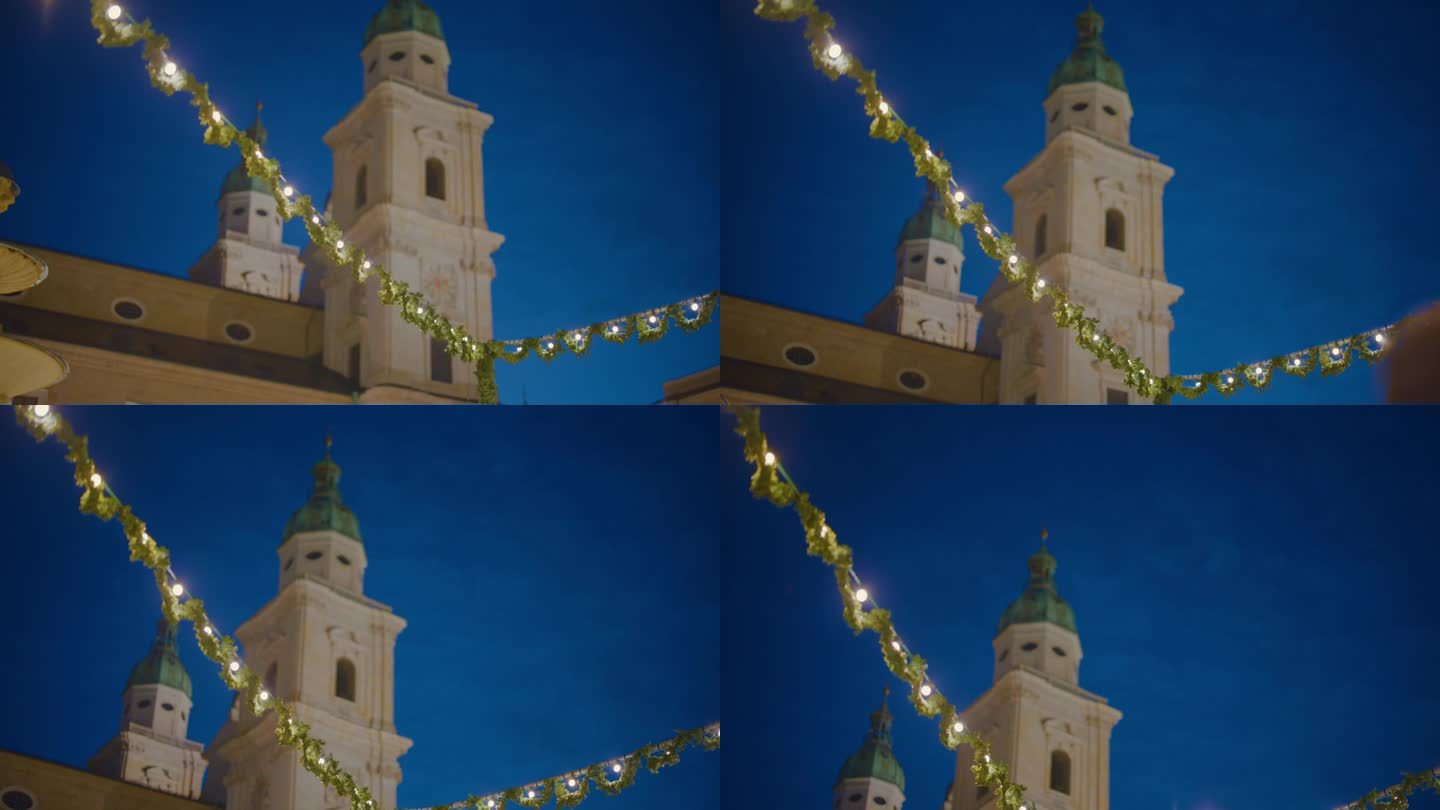 萨尔茨堡居民广场的萨尔茨堡大教堂充满了节日的圣诞气氛