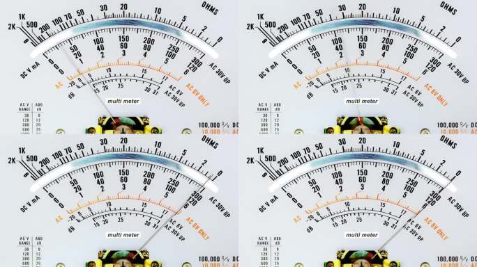 模拟万用表读数。一个基本的仪表允许我们测量和测试交直流电压，极性，电阻和电流。