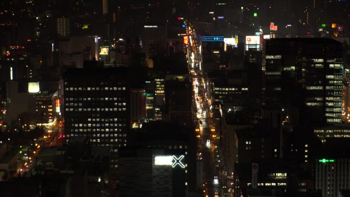 日本，北海道，札幌:鸟瞰札幌市的夜景。