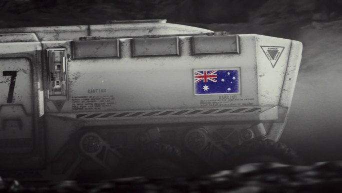 月球的太空殖民。带着澳大利亚国旗的月球车正在探索月球表面