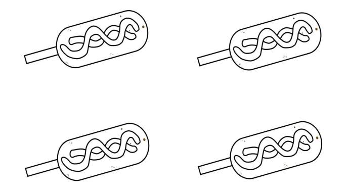 动画视频的黑色素描形状的玉米狗