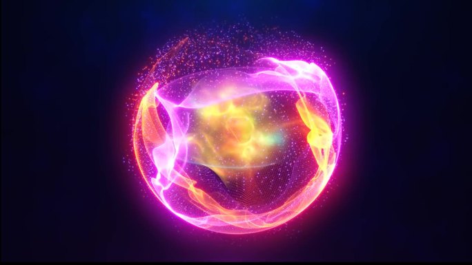 抽象的能量球与发光明亮的粒子，原子来自能源科学的未来高科技背景