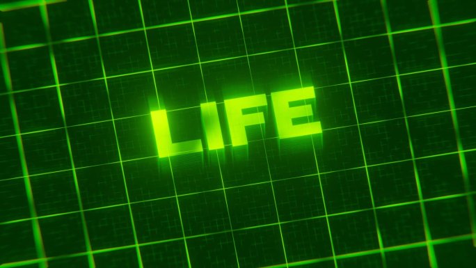 3d渲染的循环动画的霓虹字生命隔离在一个绿色的网格