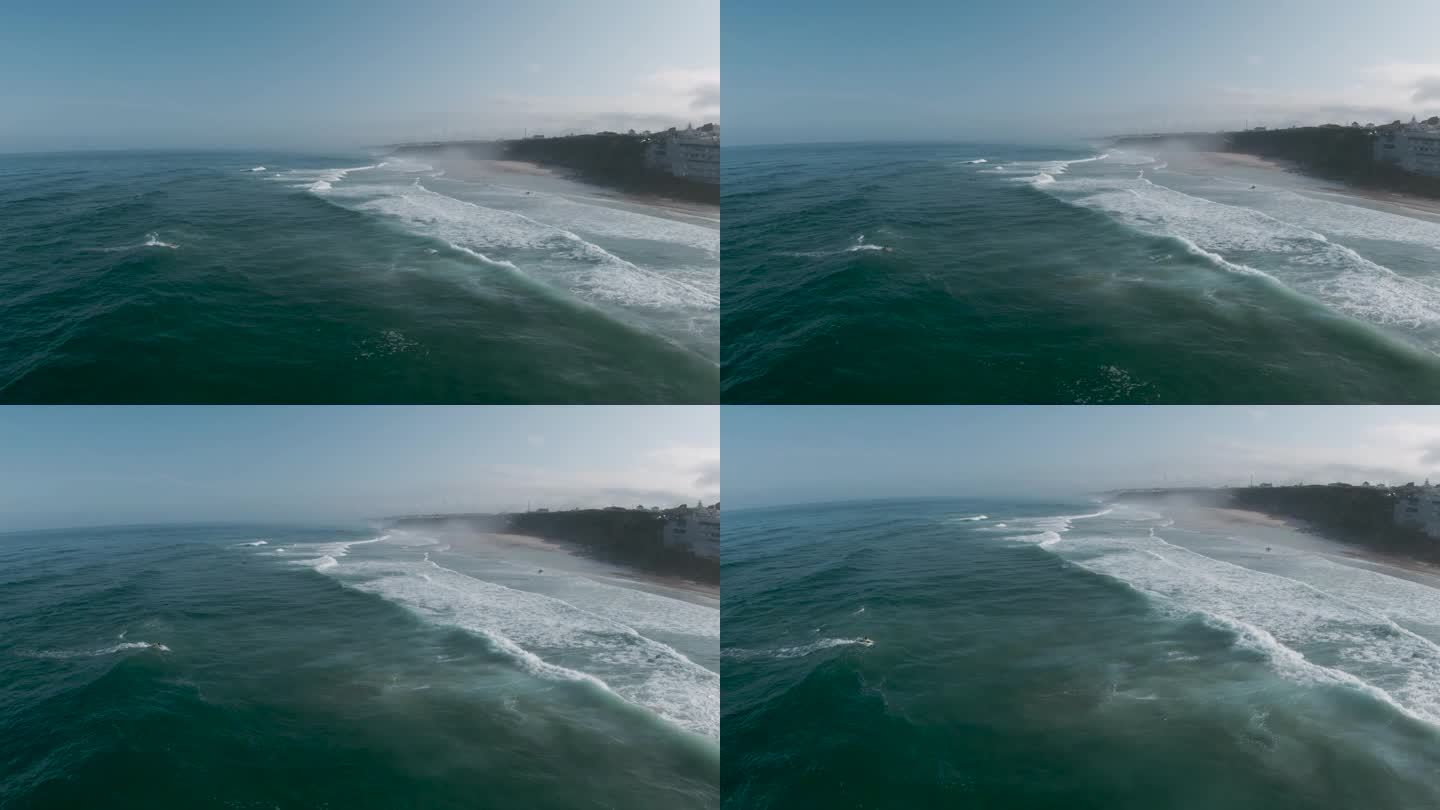 航拍摄影车拍摄的咸水浪花从汹涌的海浪上喷涌而出